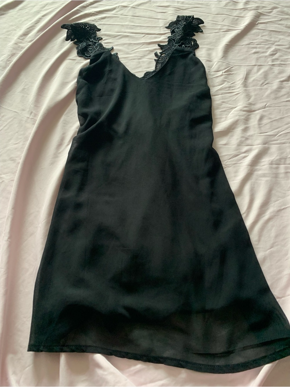 Black Lace-Detail Mini Slip Dress